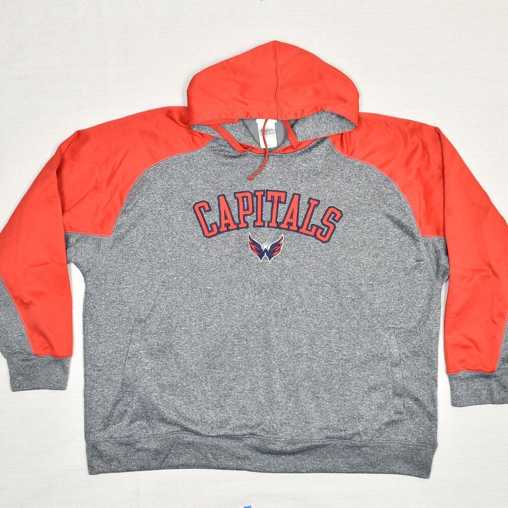 NHL Polyester Gray Red 2XL Washington Capitals Hockey Pullover Hoodie Polyester